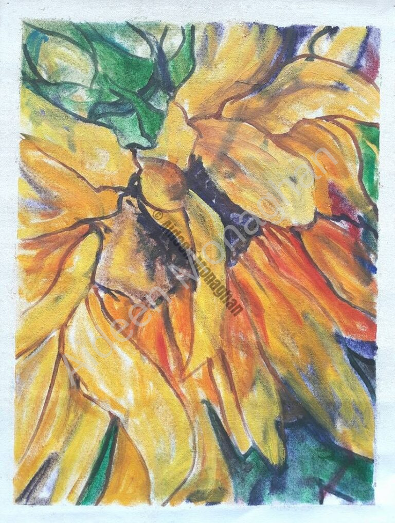 Oil painting of a sunflower