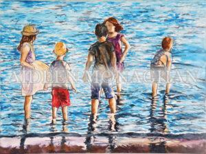 Children paddling Oil on Canvas